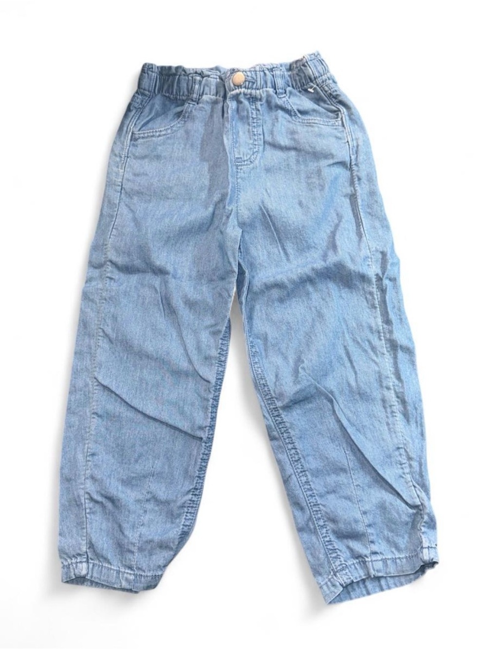 Light Blue Kids Denim Jogger Pants - Casual Elastic Waist